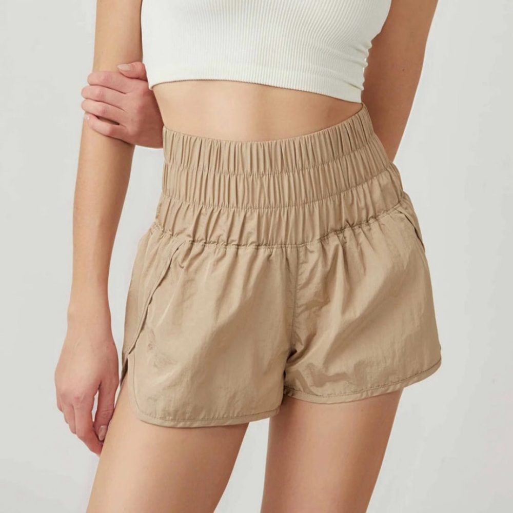 FP Movement by Free People High-Waist Athletic Shorts in Tan